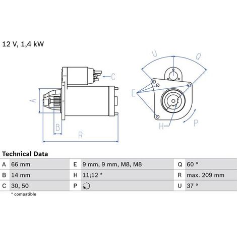 BOSCH  0986021651 Démarreur 12V 1.40kW 11 dents AS-PL UD19445S (1/2)