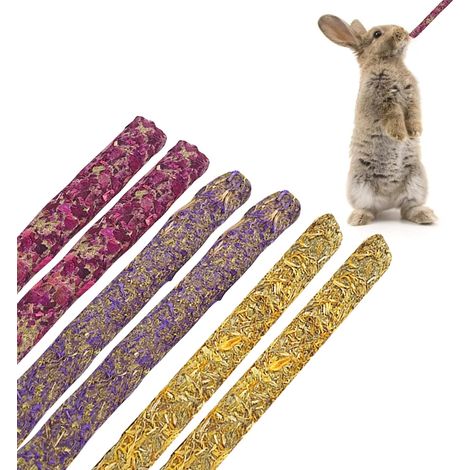 Lapin à Mâcher Jouets,Bâtonnets Foin Lapin,Jouet Lapins,Jouet Lapins Nain Intérieur,Bâtonnets de Foin Naturel Timothy,pour Rabbit,Chinchillas,Cochon d'Indes,Hamsters,6pcs (1/5)