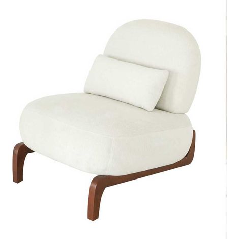 Chaise d'appoint blanche en velours avec pieds en bois massif, confortable et sans accoudoirs, lot de 2 (1/5)
