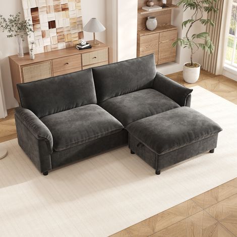Canapé cloud modulable d'angle, assise profonde, dossier haut, avec pouf mobile, canapé XXL confortable pour salon, Noir (1/5)