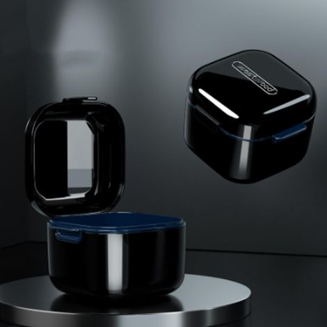 Boîte de rangement pour prothèses dentaires avec passoire, contenant de rangement et de nettoyage pour fausses dents, noir arctique (1/5)