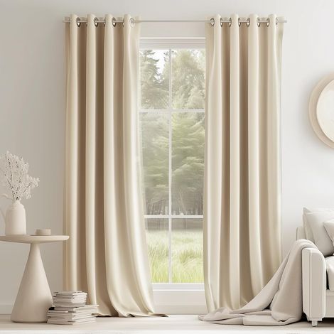 Beige Rideaux Velours 140x240 CM Lot de 2 (1/5)