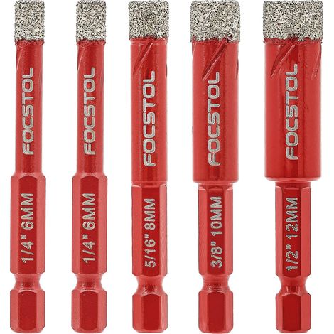 Foret Diamant Sec - 5 pièces 6/6/8/10/12mm Trépan Diamant avec Changement Rapide Tige Hexagonale pour Céramique Carrelage Porcelaine Marbre Granit (1/5)