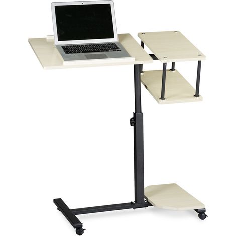 Relaxdays Laptop Desk Height-Adjustable Extra Large Portable Computer Stand 100x77x40cm Notebook Table Sofa Desk Side Table w/ 4 Wheels w/ Brakes for Tablets w/ Mouse Surface and Anti-Slip Bar, Cream