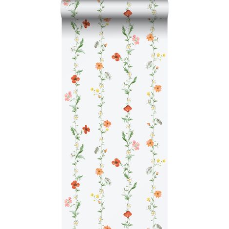 papier peint fleurs orange, vert et blanc - Sanders & Sanders (1/5)