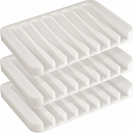 3er-Set Silikon-Seifenschalen mit automatischem Abfluss, Seifenablage für Bad, Küche oder Reisen, Weiß (1/5)