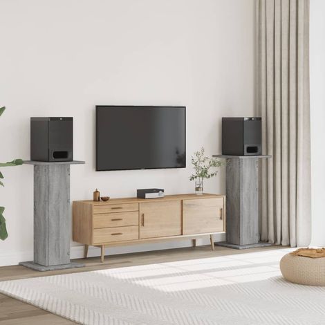 vidaXL Speaker Stands 2 pcs Grey Sonoma 30x30x95 cm Engineered Wood (1/5)