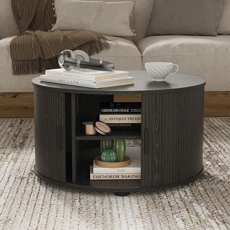 Couchtisch Selva, Schwarz, 80 x 80 cm mit Schiebetür, Vicco