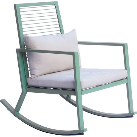 Sedia a Dondolo da Giardino 65x91x89 cm con Cuscino in Alluminio Verde