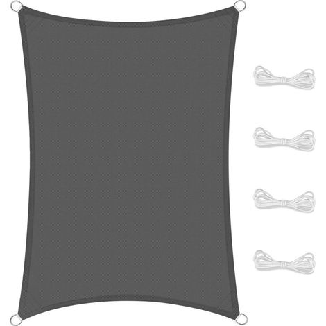 Voile d'ombrage rectangulaire, résistante et respirante pour jardin, terrasse, camping, fête, piscine, anti-UV, avec corde (2x3m, grise) (1/5)