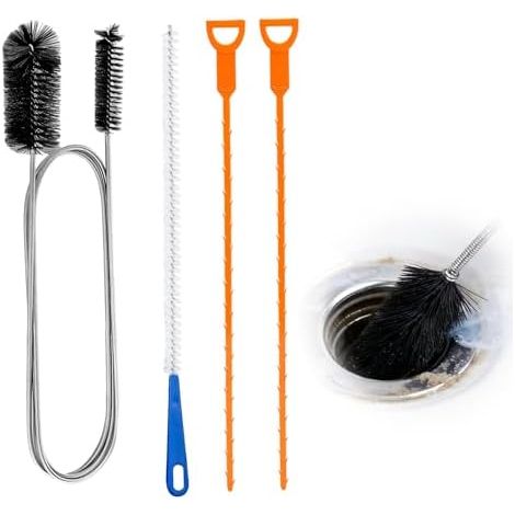 4 Pcs Deboucheur Canalisation Brosse, Canalisation, Brosse Nettoyage Furet Evier Professionnel, Kit Debouchage Cheveux Douche -