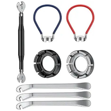 Outils pour Vélo, Clé à Rayons et Tendeur de Rayons pour Réparation et Réglage des Roues, Lot de 9