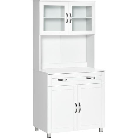 Meuble de cuisine moderne à 2 placards, portes vitrées et étagères réglables, 80 x 48 x 170 cm, blanc (1/5)