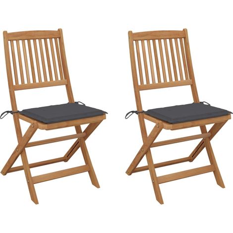 Lot de 2 Chaises pliables de jardin,Siège de Terrasse Chaise d'extérieur avec coussins Bois d'acacia CFW233064 (1/5)