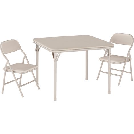 Children's Folding Table & Chair Set - 1 Table + 2 Chairs - Beige Finish, Sturdy Design - for Kids, Playroom, Nursery (1/5)