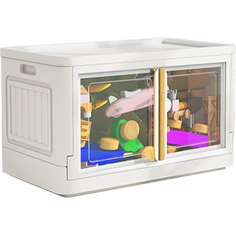 Panneau de rangement empilable avec doubles portes, armoire en plastique pliable à tiroirs pour jouets, vêtements, livres, brun semi-transparent, fenêtre intégrée (1/5)
