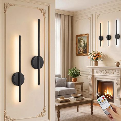 Lot de 2 Applique Murale Intérieure, Lampe Murale Sans Fil Noir (1/5)
