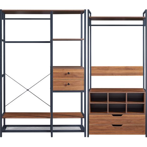 Set Larem 2 Mobili Organizzatori Guardaroba 204 cm Set D - Nero / Effetto Noce [en.casa]
