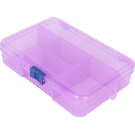 Boîte de rangement violette à 5 compartiments avec fermoir coulissant, organiseur pour bagues, boucles d'oreilles et faux ongles, conteneur de stockage pratique (1/5)