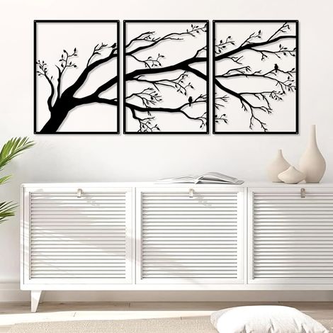 Set de 3 grands arbres de vie,décoration murale en métal,signe d'arbre,oiseaux sur la branche,sculpture en métal pour la maison,le jardin,le bureau,l'intérieur et l'extérieur (Small) (1/5)