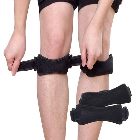 Zweiteilige Kniebandage mit Patellasehnenentzündung, verstellbare Kniebandage mit Patellasehnenentzündung, schwarze Kniebandage zur Unterstützung der Patellasehne, Kniestützbandage, bei Sehnenentzündu (1/5)