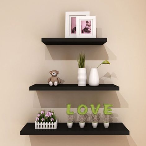 Lot de 3, Étagère Murale Bois(20+30+40cm,noir), Etagères Murales de Rangementen Fil Métallique Rustique Charge Maximal 20 Kg pour Salon Chambre Bureau Salle de Bains ou Cuisine (1/4)
