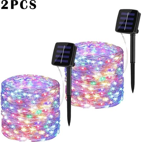 Guirlande lumineuse solaire LED (lot de 2, multicolore, 7 m, 50 LED) pour extérieur, jardin, guirlande féérique, guirlande lumineuse LED scintillante, étanche, décoration de Noël et de cour. (1/5)