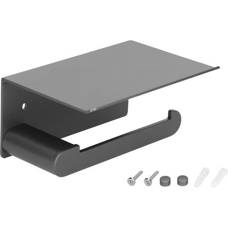 Porte-papier toilette avec étagère pour téléphone, support mural en acier inoxydable pour rouleau de papier toilette, porte-rouleau de mouchoirs avec étagère pour salle de bain (1/5)