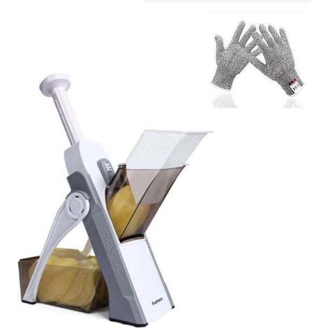 Mandolina da cucina, affettatrice manuale multifunzionale per verdure, lama in acciaio inox, julienne, cubetti, patatine fritte, carote, Euroshopping – Grigio (1/3)