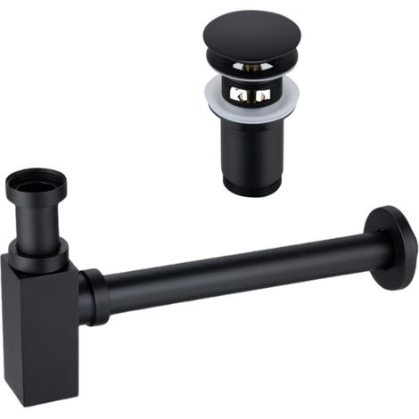 BALNEO - ensemble bonde de lavabo Klik Klak C avec trop-plein noire + siphon carré noir en laiton - kit pour lavabo (1/5)
