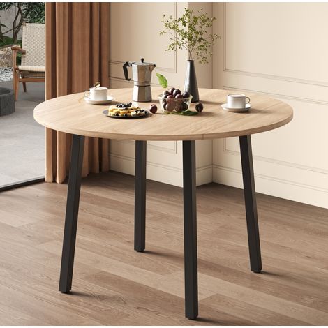 Mesa de comedor redonda plegable para 2-4 personas, 100x100 cm, de MDF, acabado roble (1/5)
