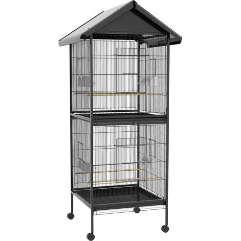 Voliera Gabbia per Uccelli 71,8x71,8x170,2 cm con Vassoi Estraibili in Plastica e Posatoi in Metallo Nero (1/5)