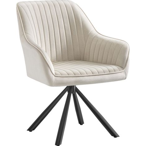 SONGMICS Chaise Salle à Manger, Fauteuil Pivotant, Velours, Rembourrée avec Accoudoirs, Charge 120 Kg, Pieds Acier, pour Salle à Manger, Cuisine, Beige (1/5)
