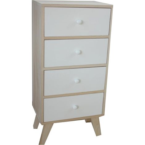 King Home Paulownia Holzschrank 40x25x82h cm 4 Schubladen