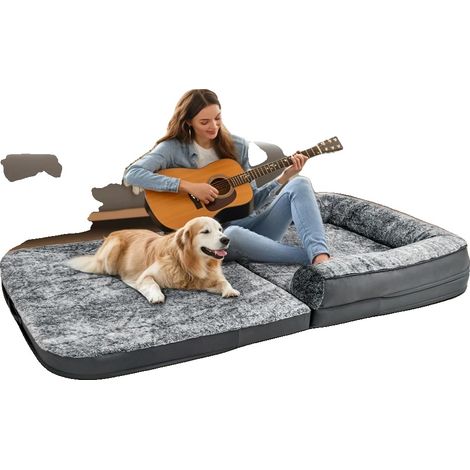 Cama para perros, material de felpa suave, funda lavable a máquina, GRIS (1/2)
