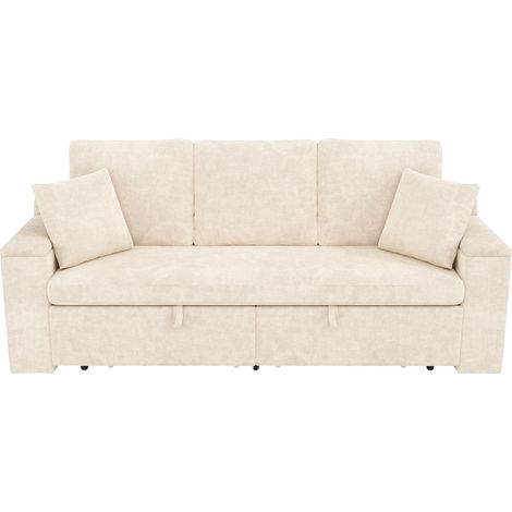 Sofá Cama 3 Plazas con Almacenaje, Puertos USB y Type C, Chenilla, Beige (1/5)