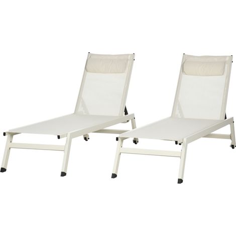 Outsunny Sedia Sdraio 2pz in Alluminio e Poliestere Traspirante Beige (1/5)