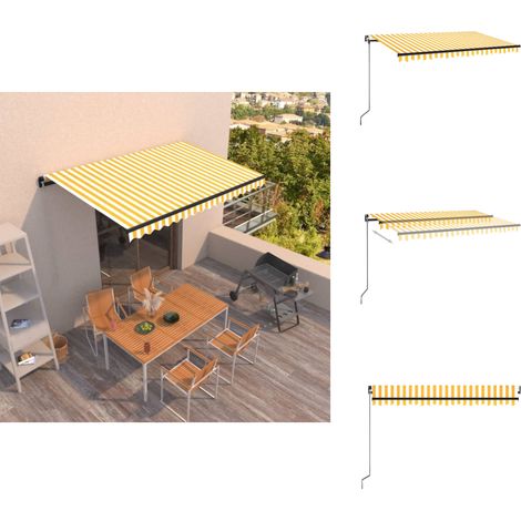 Auvent manuel rétractable 400x350 cm Jaune et blanc - Auvent Rétractable - Store Banne - Parasol - Abri Solaire - Jardin (1/5)