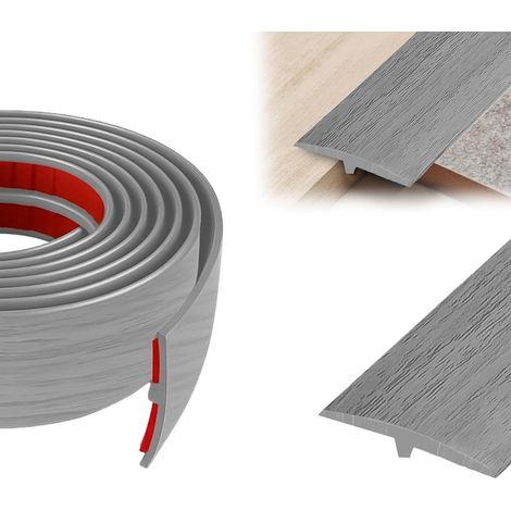 Barre De Seuil Adhésive Seuil de Porte en T Profilé de Transition Adhésif Sol 5 X 500 cm Chêne Gris bande de transition PVC pour Planchers en Bois et Carrelages Découpable et imperméable (1/5)