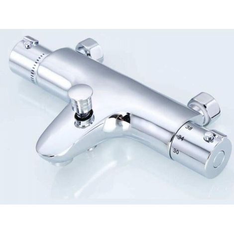 Mitigeur Baignoire Thermostatique, Robinet ,Mitigeur de Douche avec Contrôle de La Température, Cuivre, Placage, Monté sur Baignoire (1/4)