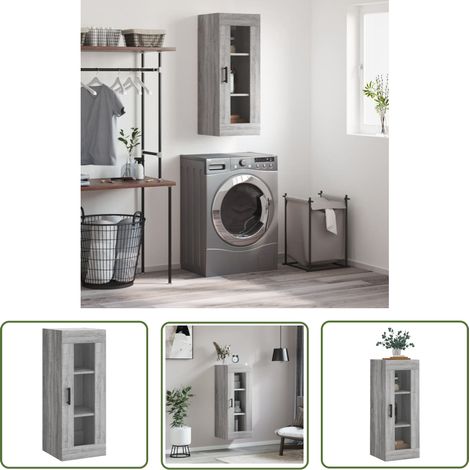 The Living Store Armoire murale sonoma gris 34,5x34x90 cm - Armoire Murale - Meuble De Rangement - Armoire Suspendu - Buffet - Étagère Murale (1/5)