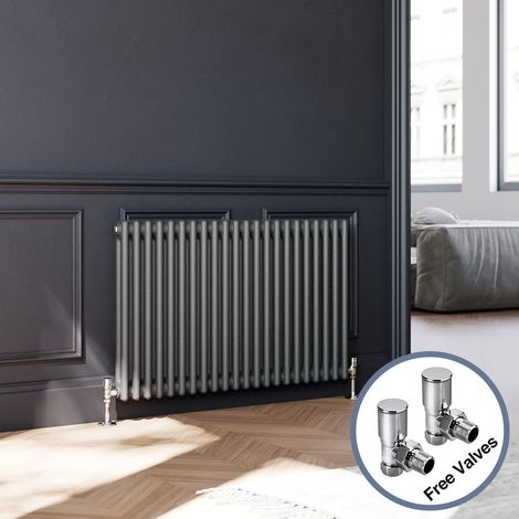 ELEGANT Anthracite Horizontal Radiator Cast Iron Radiator Double Radiator Column Rads with Valves 600 x 1010 mm (1/5)
