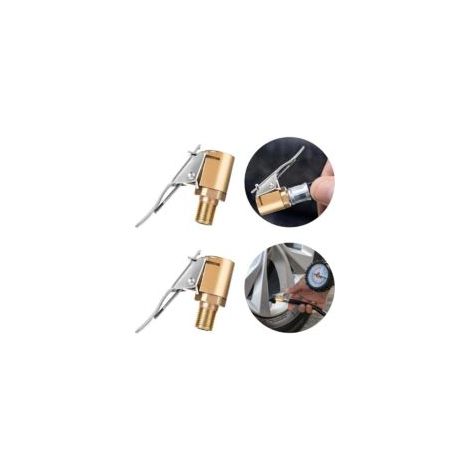 Mandril neumático con clip adaptador, 2 juegos de inflador de neumáticos con conector de púas para reparación de mangueras, válvula de mandril de aire de flujo abierto de 1/4", adaptador sin fugas (A) (1/4)