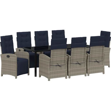Maison Exclusive - Set da Pranzo per Giardino con cuscino 9 pcs Grigio polyrattan