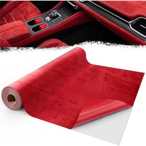 1 Rouleau Tissu Adhésif Microfibre 200x40 cm Daim Auto-Collant Rouge Pour Tableau De Bord Et Meubles (1/5)