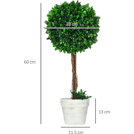 Ensemble de 2 arbustes de buis artificiels, comprenant de la mousse artificielle et 1 pot, 28 cm x 28 cm x 60 cm, vert (1/5)