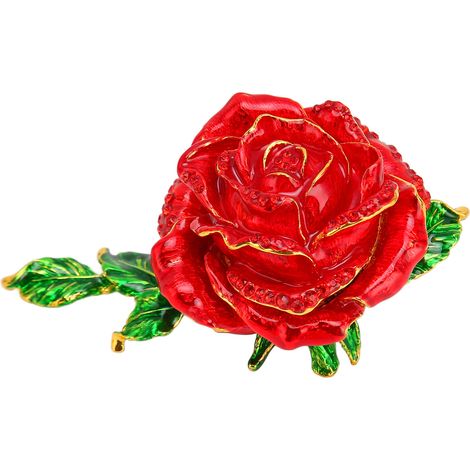 Boîte à bijoux en métal ornée d'une rose préservée, boîte à bijoux en émail en forme de rose avec charnière, boîte à bagues, cadeau de Saint-Valentin (1/5)