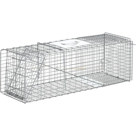 Cage piège pliable en acier argenté 93x31x34.5cm pour rats, souris et ragondins