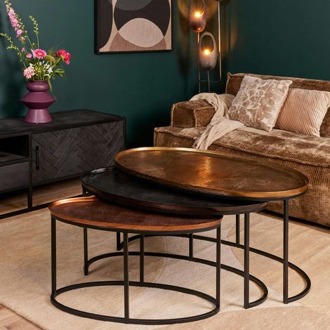 Table basse gigogne ovale aluminium 3 finitions (lot de 3) KANO (1/4)