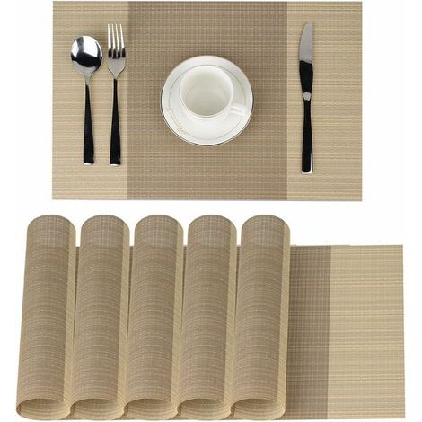 sets de table Sets de Table Sets de Table antidérapant lavable en PVC 30 x 45 cm, résiste à la chaleur rigide antitaches Lot de 6(Beige)